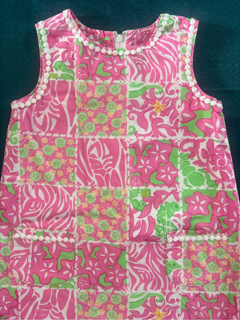 Girls' Vintage Pink & Green Patchwork Print Shift Dress